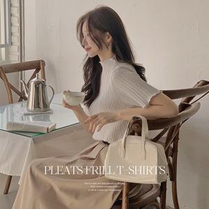 핫핑 포렌 플리츠 프릴 반폴라 반팔 티셔츠 블라우스
