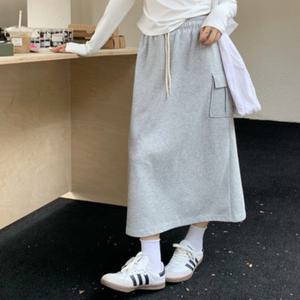여성 H라인 기모 롱스커트 트임 카고 밴딩 겨울 데일리 방한 보온