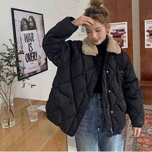 [셀러허브 1][HYIJWNS4_4B]다이아 여자퀄팅점퍼 패턴 패딩 넥 양털 블랙