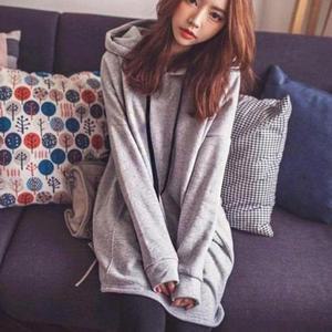 [오노마] ONM 여성 방한 티셔츠 스타일 따뜻한 기모 루드핏 후드 롱
