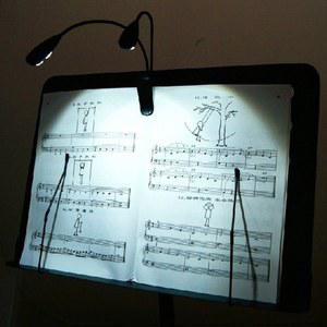 보면대 클립 온 2 듀얼 암 4 LED 책 음악 스탠드 라이트 램프 블랙 피아노 바이올린 악기 성능