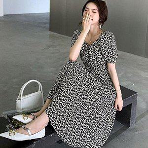 [셀러허브 패션][JHP69O4R_51]여성 여름 무지원피스 반팔 패턴 셔링원피스
