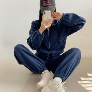 여자 츄리링바지 캥거루 후디집업 보온 트랙수트 세트_3