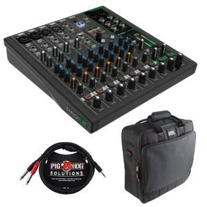 내장형 FX, USB 레코딩, 블루투스 번들이 포함된 맥키 ProFX6v3+ 6채널 아날로그 믹서, G-MIXerBAG-1212 패딩 나일론 믹서 백 및 스테레오 브레이크아웃 케이블 10'