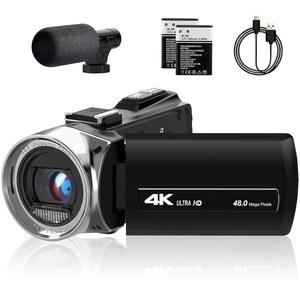 유튜브용 4K 울트라 48MP 브이로깅 카메라 18X 디지털 줌 3.0인치 270도 회전 스크린 레코더(마이크 포함), 배터리 2개 포함