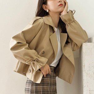 [옷자락]여자 숏트렌치 베이지 가을 올드머니룩 더블버튼 코트_P349087544