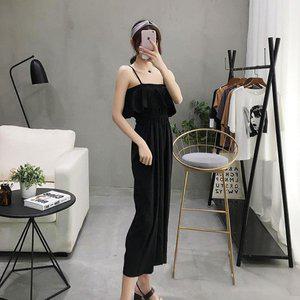 [옷자락]여자 블랙 옐로우 끈나시 프릴 여름 점프수트_P345084614