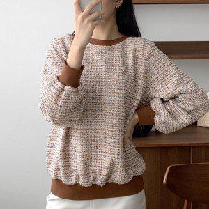 [옷자락]여성 가을 트위드 시보리 반짝이실 톤온톤 블라우스_P368261769