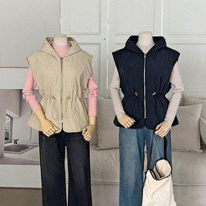 [옷자락]여자 간절기 아우터 다이아 후드 스트링 조끼 베스트_P373970160