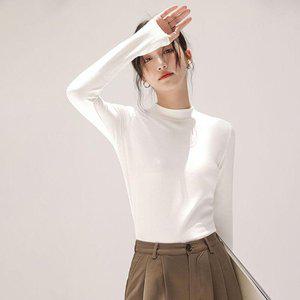 [옷자락]여자 반폴라 하프넥 워머 베이직 긴팔 티셔츠_P338094638