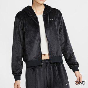 [나이키] 벨벳 후드집업 칠 니트 여성 루즈 벨루어 풀집 후디 BLK