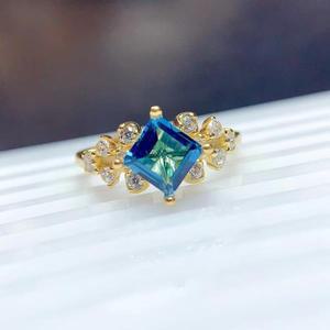 빈티지 디자인 스털링 실버 토파즈 반지, 파티용 천연 18K 금도금 블루 원석 주얼리, 6mm 0.8ct