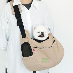 베이지 투웨이지퍼 메쉬창 쿠션 강아지슬링백 L 펫