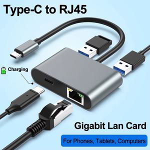 노트북 PC용 네트워크 LAN 어댑터 1000Mbps USB C-이더넷 카드 60W PD 충전 2 포트 C타입-RJ45