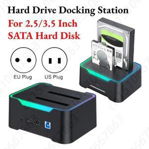 듀얼 베이 하드 드라이브 도킹 스테이션 2.5 3.5 인치 HDD SSD SATA 하드디스크 12V 2A 전원 어댑터 미국 E