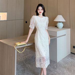 여성 레이어드 레이스 원피스 프렌치 여름 퍼프소매 미디 스커트 스포M2