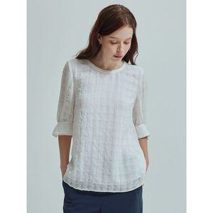 [샤트렌]화이트 체크패턴 라운드넥 블라우스 HCCMBL802_P385621090