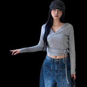 여성 탱크 밑단스트링 랩 후디 긴팔티