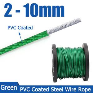 녹색 PVC 코팅 철사 아연 도금 강철 연선 와이어 로프, 부드러운 케이블 빨랫줄 야외 견인 1-10m 직경, 2-10mm