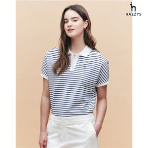 [롯데백화점]헤지스레이디스 [25SS][아이코닉] 릴랙스핏 스트라이프 반팔 피케 티셔츠 HSTS5BC34