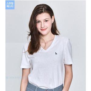 [헤지스레이디스](강남점)[25SS]에센셜 브이넥 린넨혼방 반팔 티셔츠 (HSTS-5BC38)
