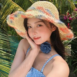 여성용 넓은챙 털실 밀짚 버킷햇 여름 바캉스모자