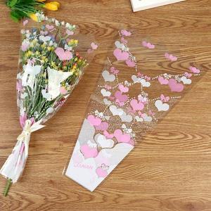 포장지 100pcs 장미 꽃다발 슬리브 비닐 봉투 발렌타인 데이 크리스마스 웨딩 파티 가방 선물 D