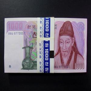 한국은행 1983년 2차 천원 완전미사용 연번호 100장 다발 양성 기호 지폐 1000원(바바나 8773001번~8773100번)