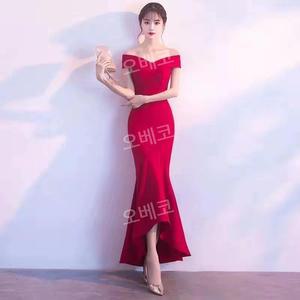 연주회드레스 스냅촬영의상 레드 롱 머메이드 빅사이즈 이브닝 파티룩