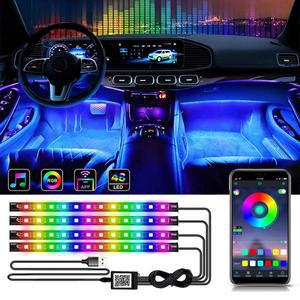 자동차 조명용품 네온 48 72 LED 자동차 인테리어 주변 발 조명 USB   음악 App 제어 RGB 분위기 장식 램프