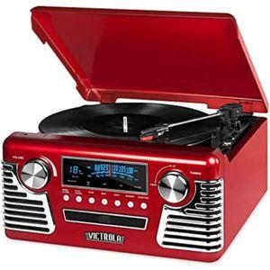 내장 스피커가 있는 Victrola 50의 레트로 블루투스 레코드 플레이어 및 멀티미디어 센터 3단 턴테이블 CD