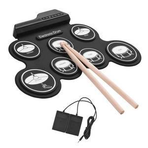 전자드럼패드 전자 드럼 세트 USB 롤업 실리콘 패드 디지털 접이식 전기 휴대용 컴팩트 키트 페달로 손 연