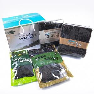 [해남미소] (유)두레 농업회사법인 땅끝마을 선물세트(돌김1톳+파래김1톳+자른미역100g+자른다시마200g)