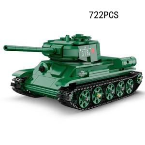 RC 레고 호환 기술 세계 대전 소련 T34 중형 탱크 리모컨 군사 모델 MOC 빌딩 블록 WW2 브릭 RC 장난감 24G
