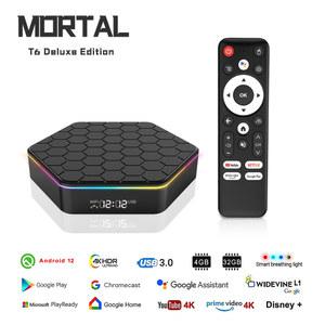 크롬캐스트 글로벌 버전 Mordal T6 Smart TV Box 스트리밍 미디어 플레이어 Android 12 Wi Fi Bluetooth 4K HDR10 Allwinner H618