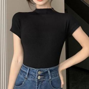 [오노마] ONM 여성 티셔츠 하프넥 베이직 반팔티 슬림핏 반목 반팔