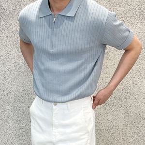 [리빌모아]남자 집업 골지 카라 반팔 니트 반팔티 AS-KNH-Q010-소라