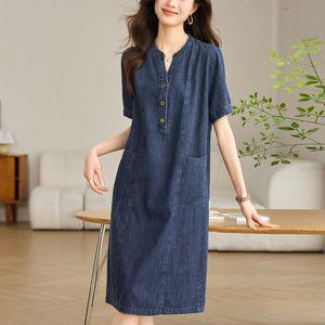 여자청치마 빈티지 반카라 데님 원피스 여름 캐주얼 슬림핏 스커트 ible1