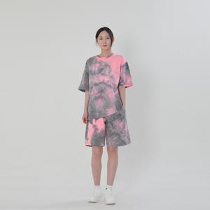 타이다이 여자 반팔티 반바지 세트 여름 휴양지 바캉스 커플 룩 코디 오버핏 티셔츠 트레이닝 복 밴딩 팬츠 상하의 셋업 물나염