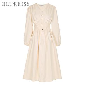 [블루레이스]핀턱포인트V넥스모크플레어원피스 B5S1OP3001