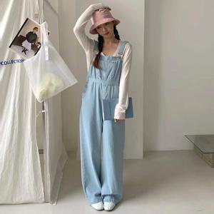 여성 와이드 점프수트 데일리 데님 오버롤 바지 캐주얼 멜빵 팬츠 BLACKTEA3
