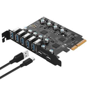 PCI-E to USB 3.2 타입 카드, 확장 카드, 2 세대 어댑터, 20 Gbps 대역폭, 7 포트 (5XUSB-A + 2Xtype-C),