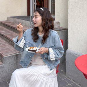[메이블루] 라운드 레이스 데님자켓