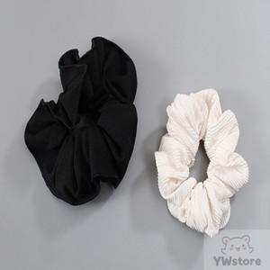 YWSTORE 베이직+플리츠 곱창밴드 블랙 아이보리 2P세트 고급헤어끈 헤어곱창밴드 긴머리끈