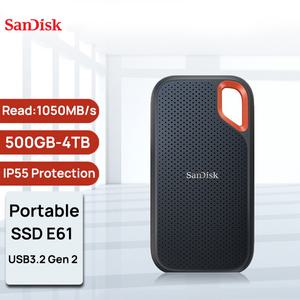 외장ssd2tb Sandisk E61 500GB 1TB 2TB 4TB USB 3.2 Gen2 Type-C 읽기 1050MB/s 휴대용 외장 솔리드 스테이