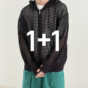 1 1 남녀공용 간절기 시스루 그물후드 후드집업 집업 니트