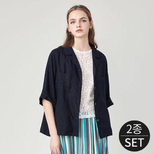 모네즈 린넨 블렌디드 썸머 여성 카라 셔츠 자켓 2종세트