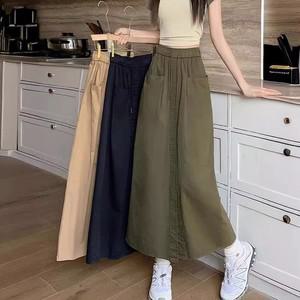 LND 로이 롱스커트 하이웨스트 치마 여성 여름 허리밴딩 꾸안꾸 캐주얼 모던치마 하이웨스트 롱치마