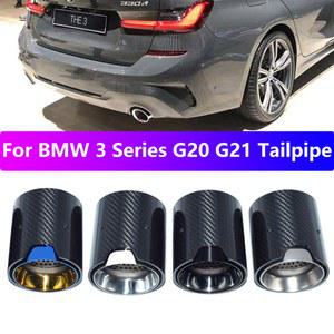 2019- BMW 3 G20 G21 318i 320d 330i 330e 배기관 커버 업그레이드 탄소 섬유 블랙 머플러 노즐
