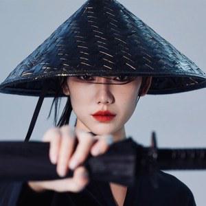 옛 밀집 낚시 갓 대나무 강태공 초록 고대 삿갓 사무라이 한복 모자